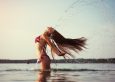 blonde woman on water background in Minnesota